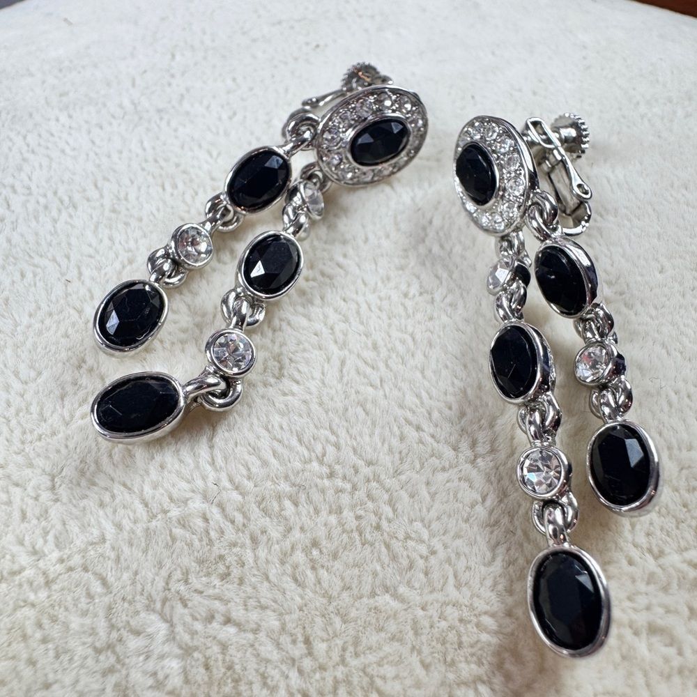 Weiss Black and Silver Stones Clip On Earrings
